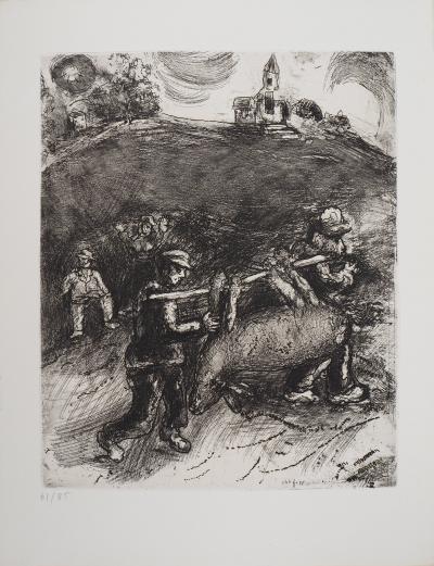 Marc CHAGALL : Retour au village, Gravure originale signée 2