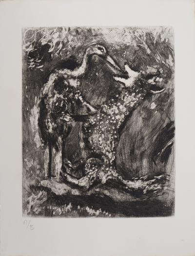 Marc CHAGALL : Le loup et la cigogne, Gravure originale signée 2