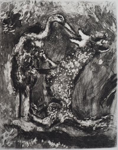 Marc CHAGALL : Le loup et la cigogne, Gravure originale signée 2