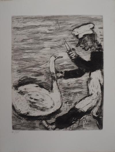 Marc CHAGALL: The swan and the cook, Original signed engraving 2