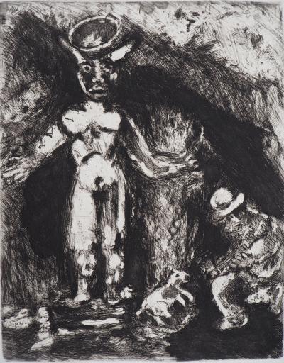 Marc CHAGALL : L'homme et la statue, Gravure originale signée 2