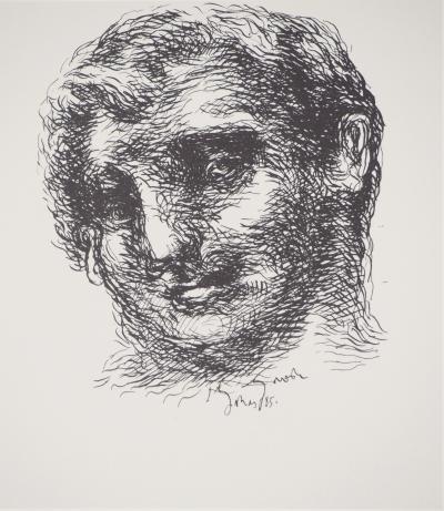 Gérard GAROUSTE : Portrait de jeune homme, Héliogravure signée 2