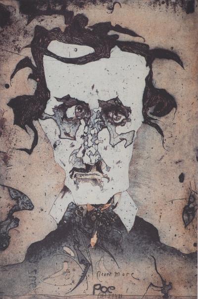 Horst JANSSEN : Portrait d’Edgar Poe, Héliogravure signée 2