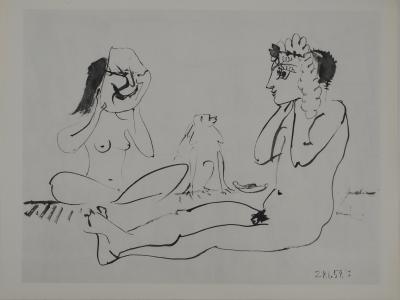 Pablo PICASSO : Comédie Humaine, Couple masqué et le singe, Héliogravure 2
