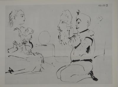 Pablo PICASSO : Comédie Humaine, Arlequins et la jeune femme au singe, Héliogravure 2
