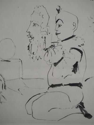 Pablo PICASSO : Comédie Humaine, Arlequins et la jeune femme au singe, Héliogravure 2