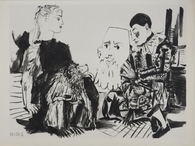 Pablo PICASSO : Comédie Humaine, Arlequins et la jeune femme au singe, Héliogravure 2