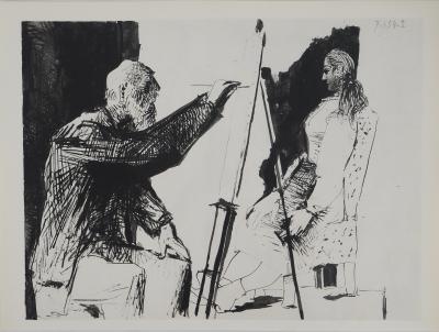 Pablo PICASSO: Human Comedy, The painter and his wife as a muse, Heliogravure 2