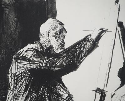 Pablo PICASSO: Human Comedy, The painter and his wife as a muse, Heliogravure 2