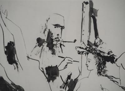 Pablo PICASSO: Human Comedy, The painter and his wife as a muse, Heliogravure 2