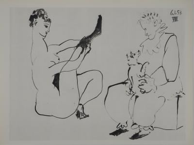 Pablo PICASSO : Comédie Humaine, L'Arlequin et sa partenaire, Héliogravure 2