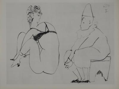 Pablo PICASSO : Comédie Humaine, L'Arlequin et sa partenaire, Héliogravure 2