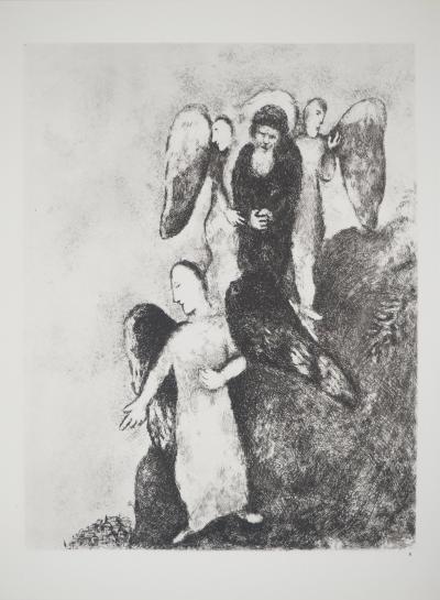 Marc CHAGALL : Abraham reconduit les trois anges, Héliogravure originale 2