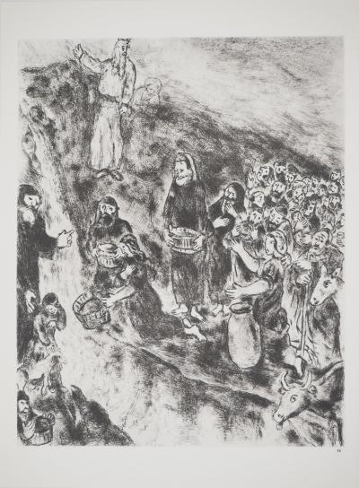 Marc CHAGALL : Moïse fait jaillir une source, Héliogravure originale signée 2