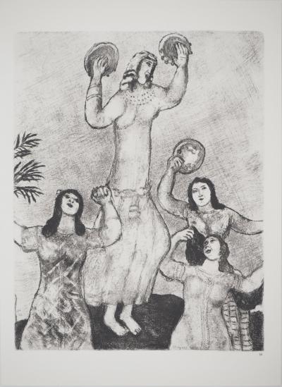 Marc CHAGALL : Moïse fait jaillir une source, Héliogravure originale signée 2