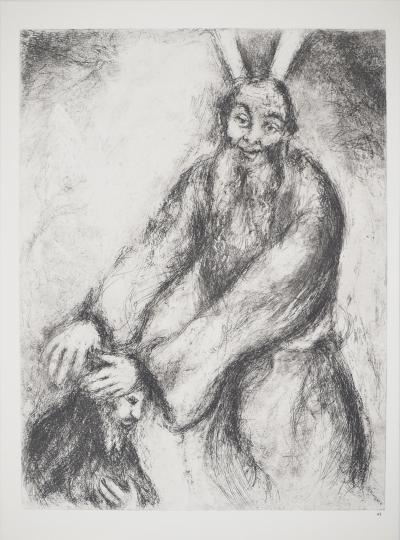 Marc CHAGALL : Josué reçoit la bénédiction de Moïse, Héliogravure originale signée 2