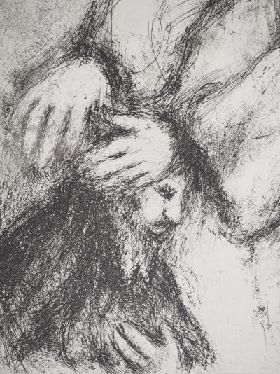 Marc CHAGALL : Josué reçoit la bénédiction de Moïse, Héliogravure originale signée 2