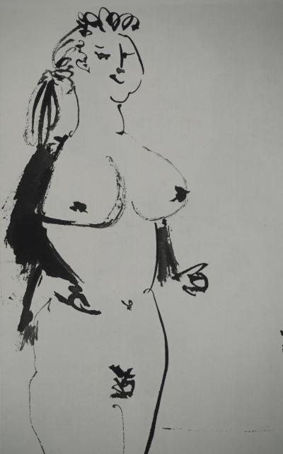 Pablo PICASSO : Comédie Humaine, La femme au gilet et son chat, Héliogravure 2