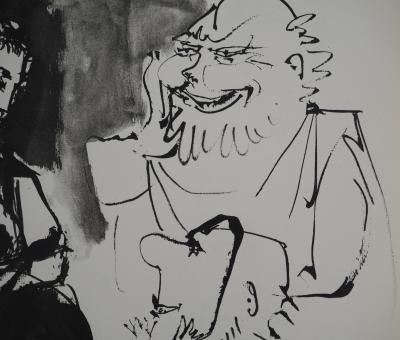 Pablo PICASSO: Human Comedy, Sewing woman and little man with a mask, Heliogravure 2