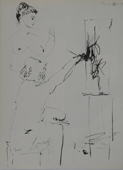 Pablo PICASSO: Human Comedy, Sewing woman and little man with a mask, Heliogravure 2