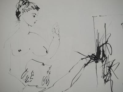 Pablo PICASSO: Human Comedy, Sewing woman and little man with a mask, Heliogravure 2