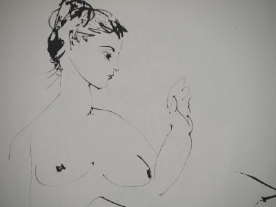 Pablo PICASSO: Human Comedy, Sewing woman and little man with a mask, Heliogravure 2