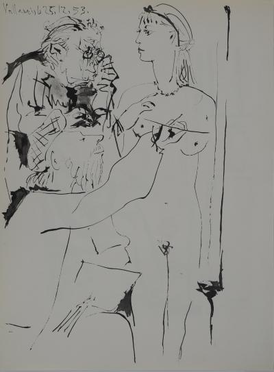 Pablo PICASSO : Comédie Humaine, Peintre à la palette et modèle regardant une toile, Héliogravure 2