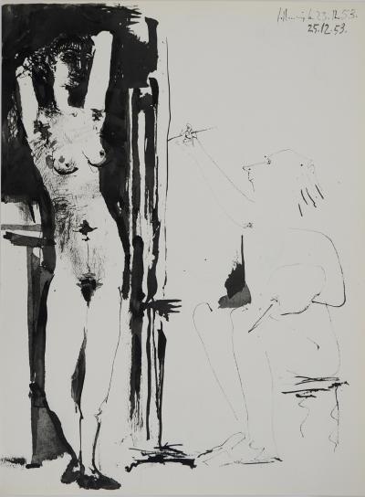 Pablo PICASSO : Comédie Humaine, Modèle nu regardant son portait, Héliogravure 2