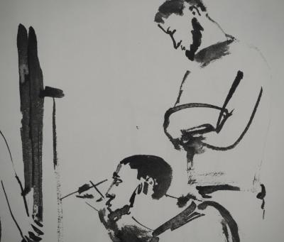 Pablo PICASSO : Comédie Humaine, L'artiste à la cape, Héliogravure 2
