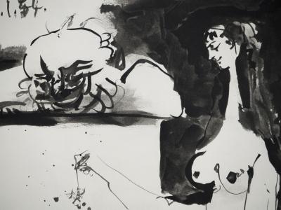 Pablo PICASSO : Comédie Humaine, Le couple admirant un singe, Héliogravure 2