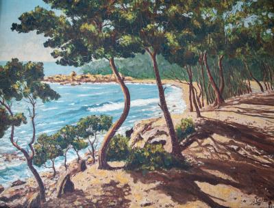 J.Coulon - Pinéde de la côte d’azur, 1958  - Huile sur toile signée 2