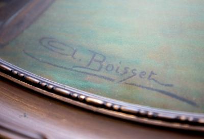 Aline Boisset . jeune fille au bouquet bleu .pastel sur papier .vers 1940 2