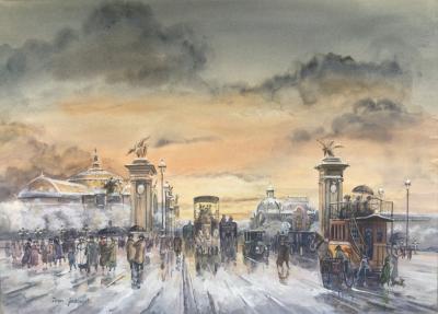 Léon GODINNET - Le Pont Alexandre III - Gouache et aquarelle signée 2