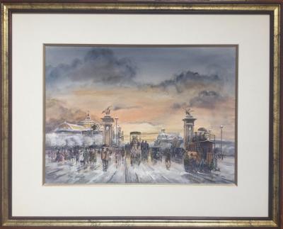 Léon GODINNET - Le Pont Alexandre III - Gouache et aquarelle signée 2
