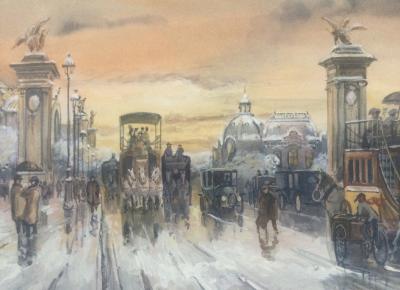 Léon GODINNET - Le Pont Alexandre III - Gouache et aquarelle signée 2