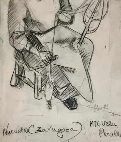 Louis Toffoli - La brodeuse - Circa 1975 - Fusain sur papier - Signé 2