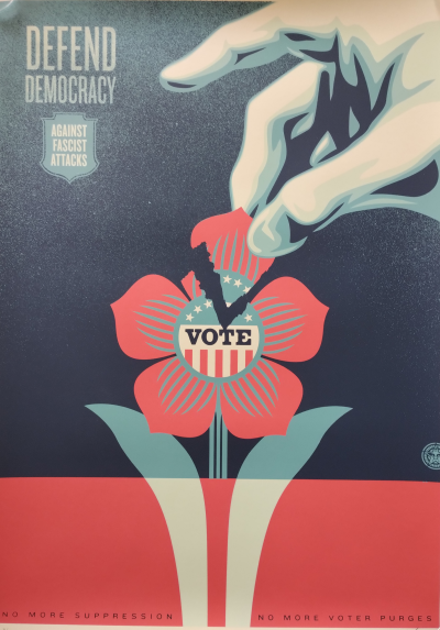 Shepard FAIREY (Obey) - DEFEND DEMOCRACY (Large Format) - Sérigraphie 2