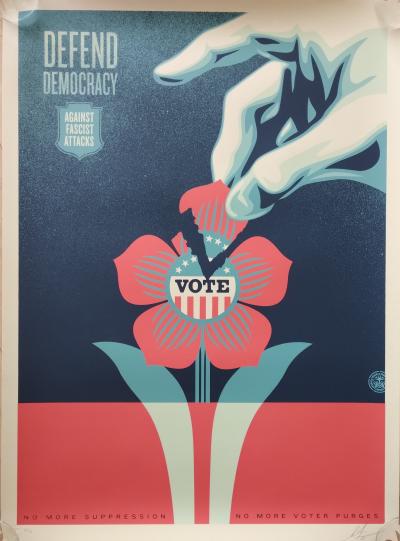 Shepard FAIREY (Obey) - DEFEND DEMOCRACY (Large Format) - Sérigraphie 2