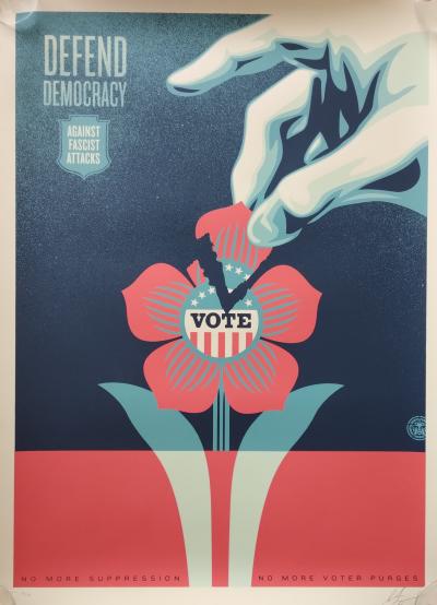 Shepard FAIREY (Obey) - DEFEND DEMOCRACY (Large Format) - Sérigraphie 2