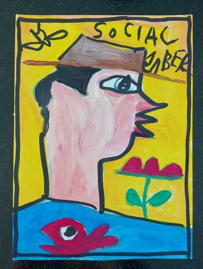 Jaber El MAHJOUB - L’homme au chapeau marron, c 2005 - Gouache sur papier 2