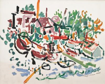Charles MALLE - Honfleur, the boathouse, 1995 - Original signed gouache 2
