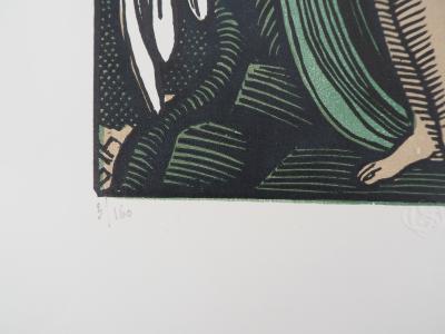 Louis BOUQUET:  Mythologie, Léga et le cygne - Bois gravé original signé 2