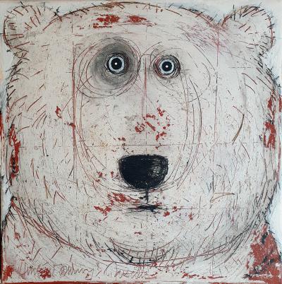 Herve MAURY, OURS Polaire Peinture sur TOILE signée vers 2015 2