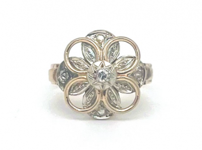 Bague fleur 2 ors diamants 2