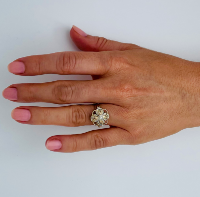 Bague fleur 2 ors diamants 2