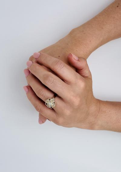Bague fleur 2 ors diamants 2