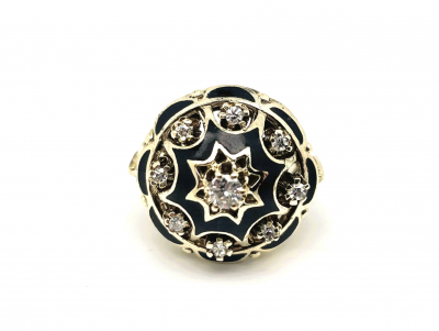 Bague dôme diamants émail noir or jaune 2