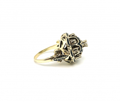 Bague dôme diamants émail noir or jaune 2
