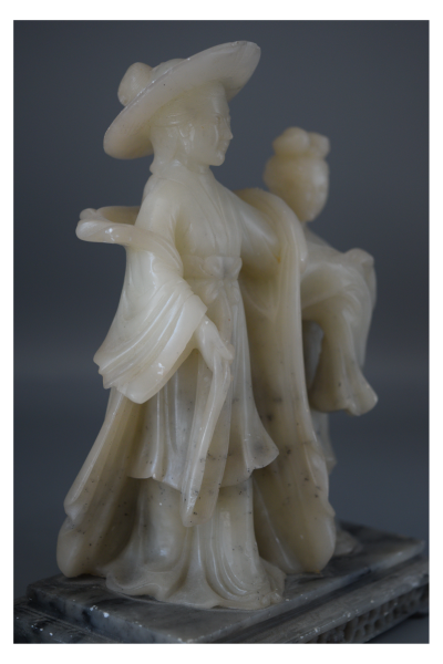 Sculpture jeune femme et sa servante - Chine - vers 1950 2