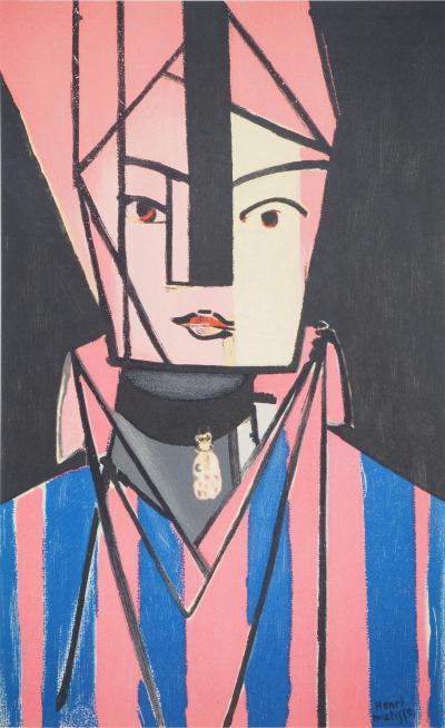 Henri MATISSE : Portrait cubiste blanc et rose, Lithographie signée 2